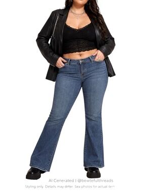 Y2K Low Rise Bootcut Flare Jeans Vintage Wash Indie Sleaze 2000s 16 tall